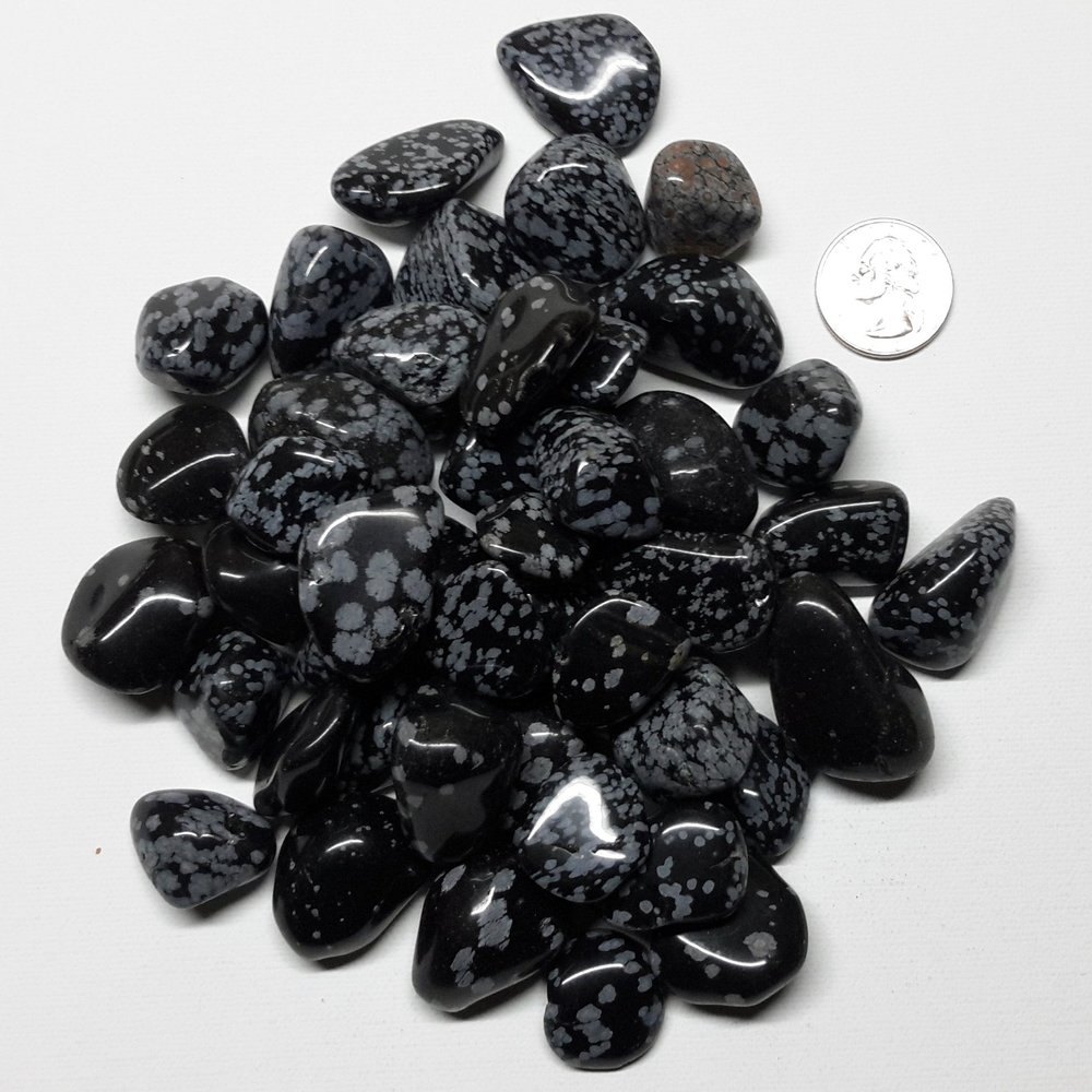 StarStuff.Rocks Natural Authentic Tumbled Stone By The Pound for Crafts, Decoration, Fairy Gardens, & More! (Snowflake Obsidian)