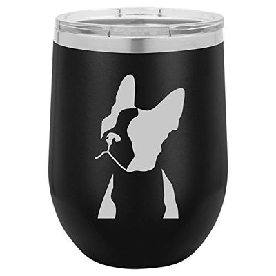 12 oz Double Wall Vacuum Insulated Stainless Steel Stemless Wine Tumbler Glass Coffee Travel Mug With Lid Chihuahua Heart (Black)