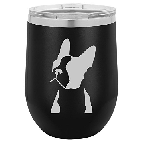 12 oz Double Wall Vacuum Insulated Stainless Steel Stemless Wine Tumbler Glass Coffee Travel Mug With Lid Chihuahua Heart (Black)