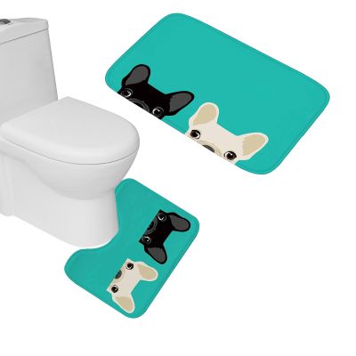 Amagical 2 Piece/Set Bathroom Mat Set Animal Cute Pet Dogs Pattern Non Slip Bath Rug Shower Mat Contour Mat Green