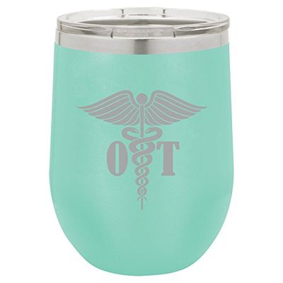 12 oz Double Wall Vacuum Insulated Stainless Steel Stemless Wine Tumbler Glass Coffee Travel Mug With Lid OT Occupational Therapy Therapist (Teal)
