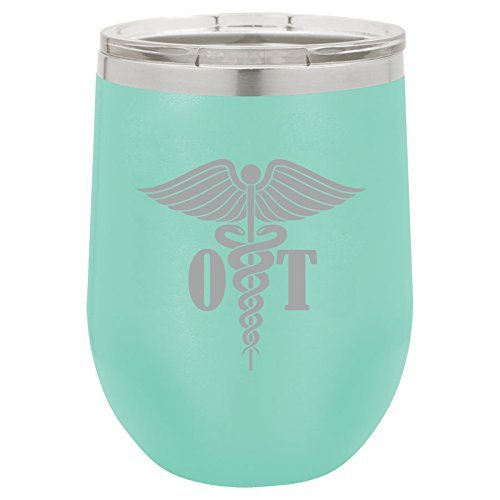 12 oz Double Wall Vacuum Insulated Stainless Steel Stemless Wine Tumbler Glass Coffee Travel Mug With Lid OT Occupational Therapy Therapist (Teal)