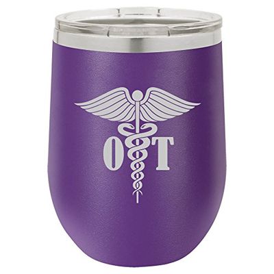 12 oz Double Wall Vacuum Insulated Stainless Steel Stemless Wine Tumbler Glass Coffee Travel Mug With Lid Fleur-De-Lis (Purple)