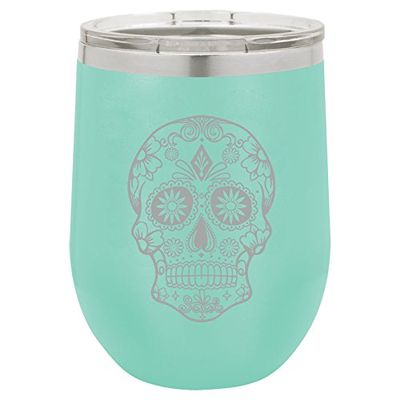 12 oz Double Wall Vacuum Insulated Stainless Steel Stemless Wine Tumbler Glass Coffee Travel Mug With Lid Boss Lady Fuel (Black)