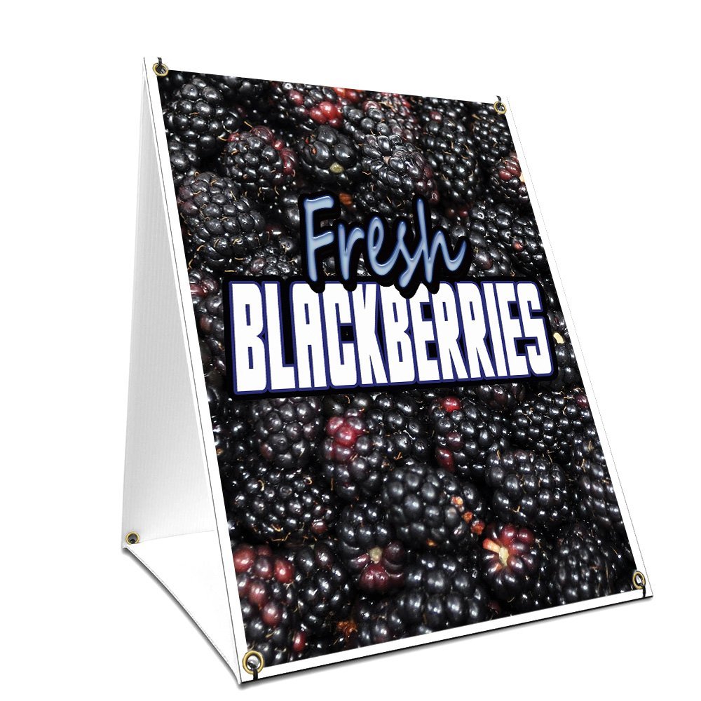 A-Frame Sidewalk Fresh Blackberries Sign with Graphics On Each Side | 18" X 24" Print Size