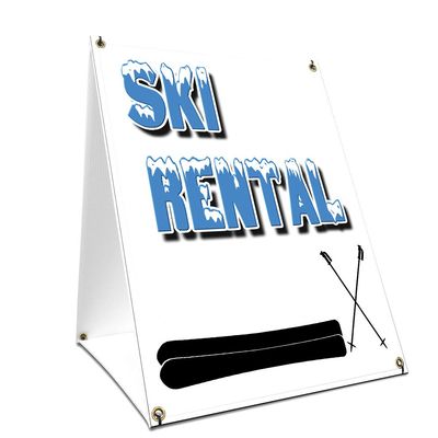 A-Frame Sidewalk Ski Rental Sign with Graphics On Each Side | 24" X 36" Print Size