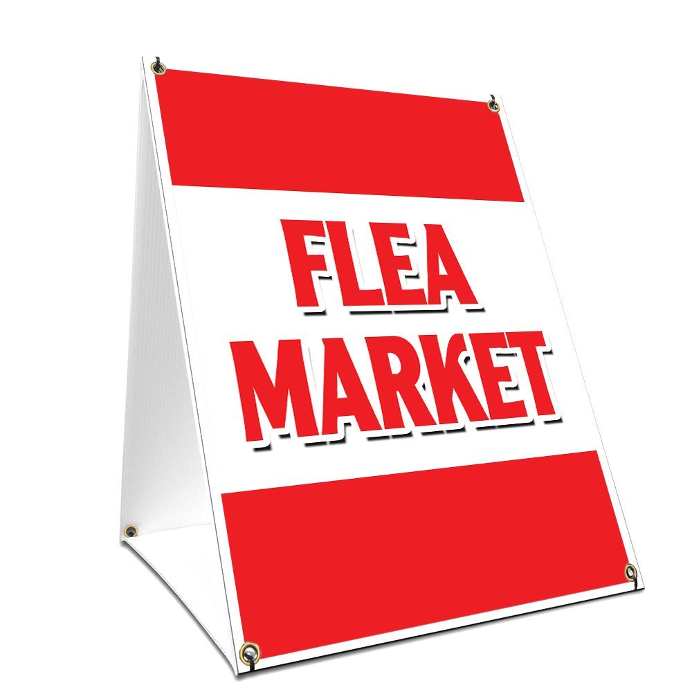 A-Frame Sidewalk Flea Market Sign with Graphics On Each Side | 24" X 36" Print Size