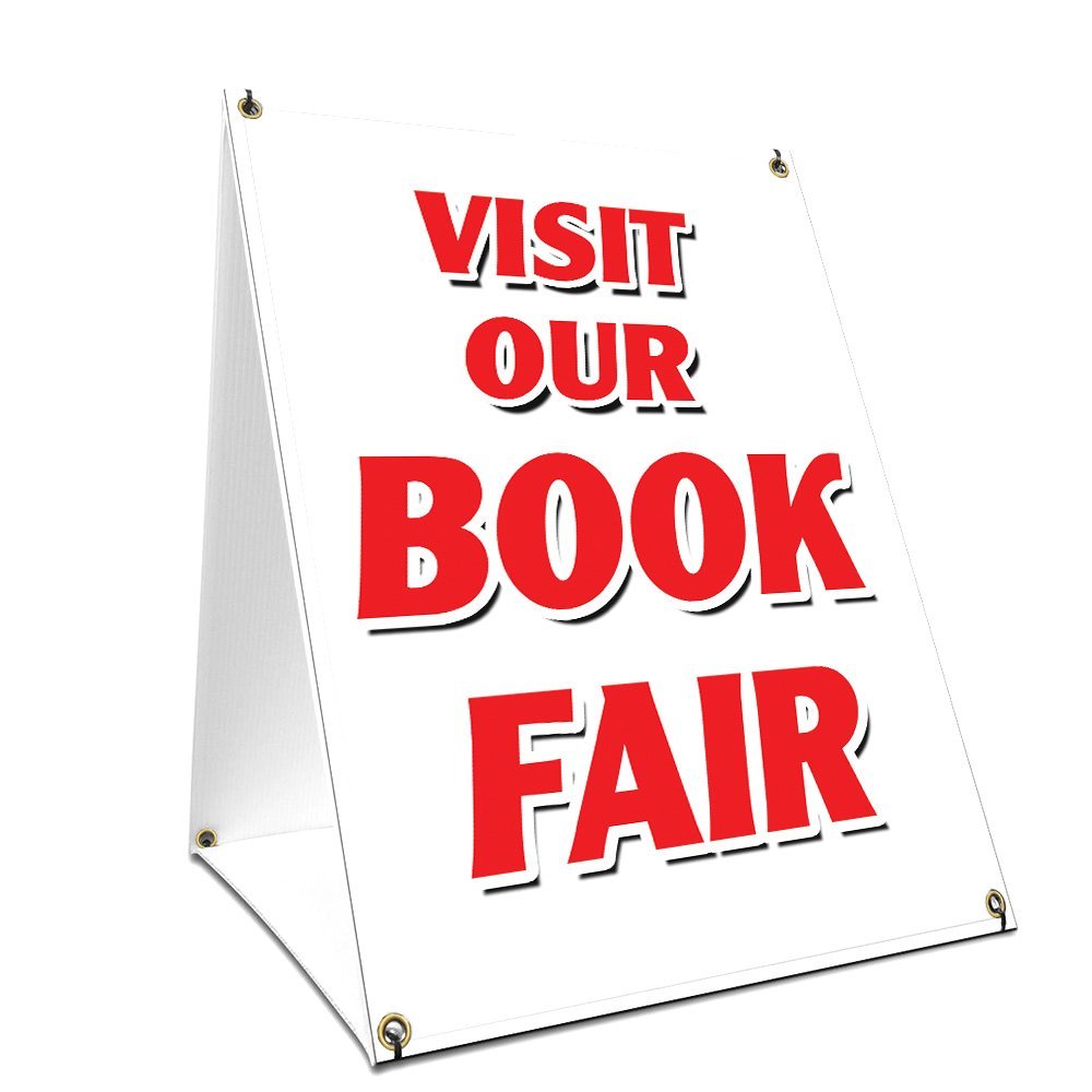A-Frame Sidewalk Visit Our Book Fair Sign with Graphics On Each Side | 18" X 24" Print Size