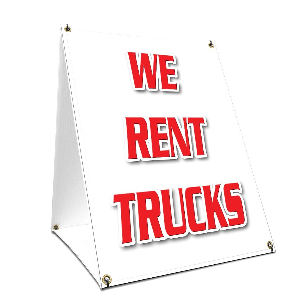 A-Frame Sidewalk We Rent Trucks Sign with Graphics On Each Side | 24" X 36" Print Size