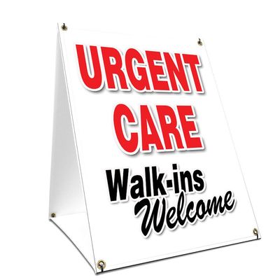 A-Frame Sidewalk Urgent Care Walk-ins Welcome Sign with Graphics On Each Side | 18" X 24" Print Size