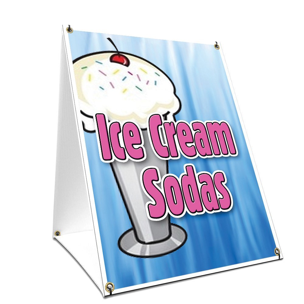 A-Frame Sidewalk Ice Cream Sodas Sign with Graphics On Each Side | 24" X 36" Print Size