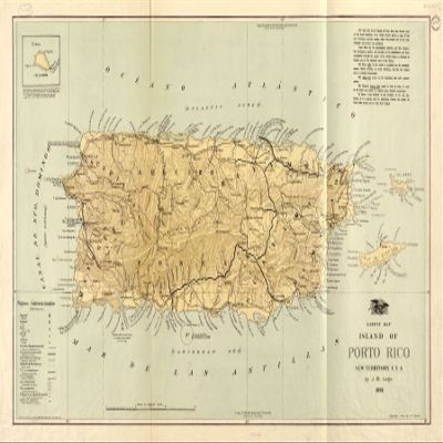 14" x 24" 1898 Map of The Island of Puerto Rico New Territory USA