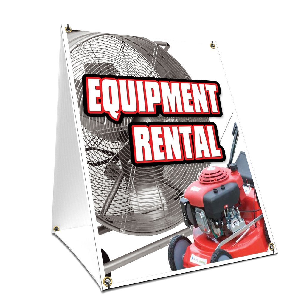 A-Frame Sidewalk Equipment Rental Sign with Graphics On Each Side | 18" X 24" Print Size