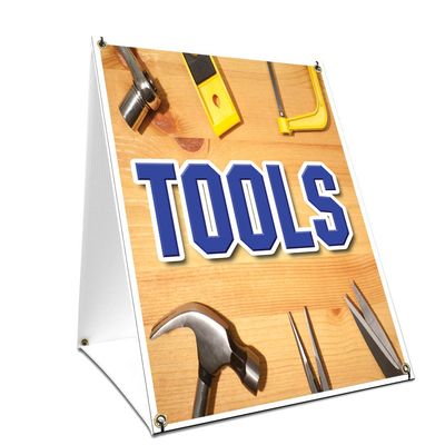 A-Frame Sidewalk Tools Sign with Graphics On Each Side | 24" X 36" Print Size