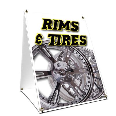 A-Frame Sidewalk Rims & Tires Sign with Graphics On Each Side | 18" X 24" Print Size