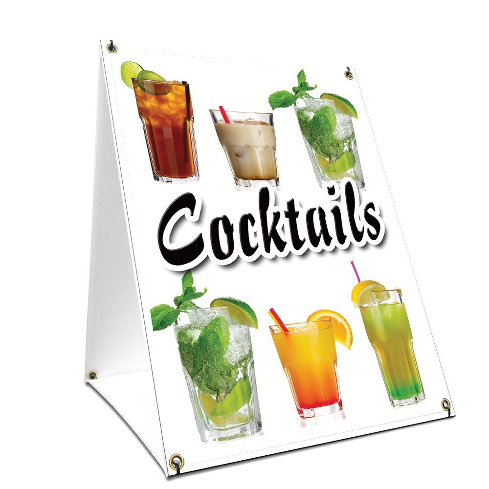 A-Frame Sidewalk Cocktails Sign with Graphics On Each Side | 18" X 24" Print Size