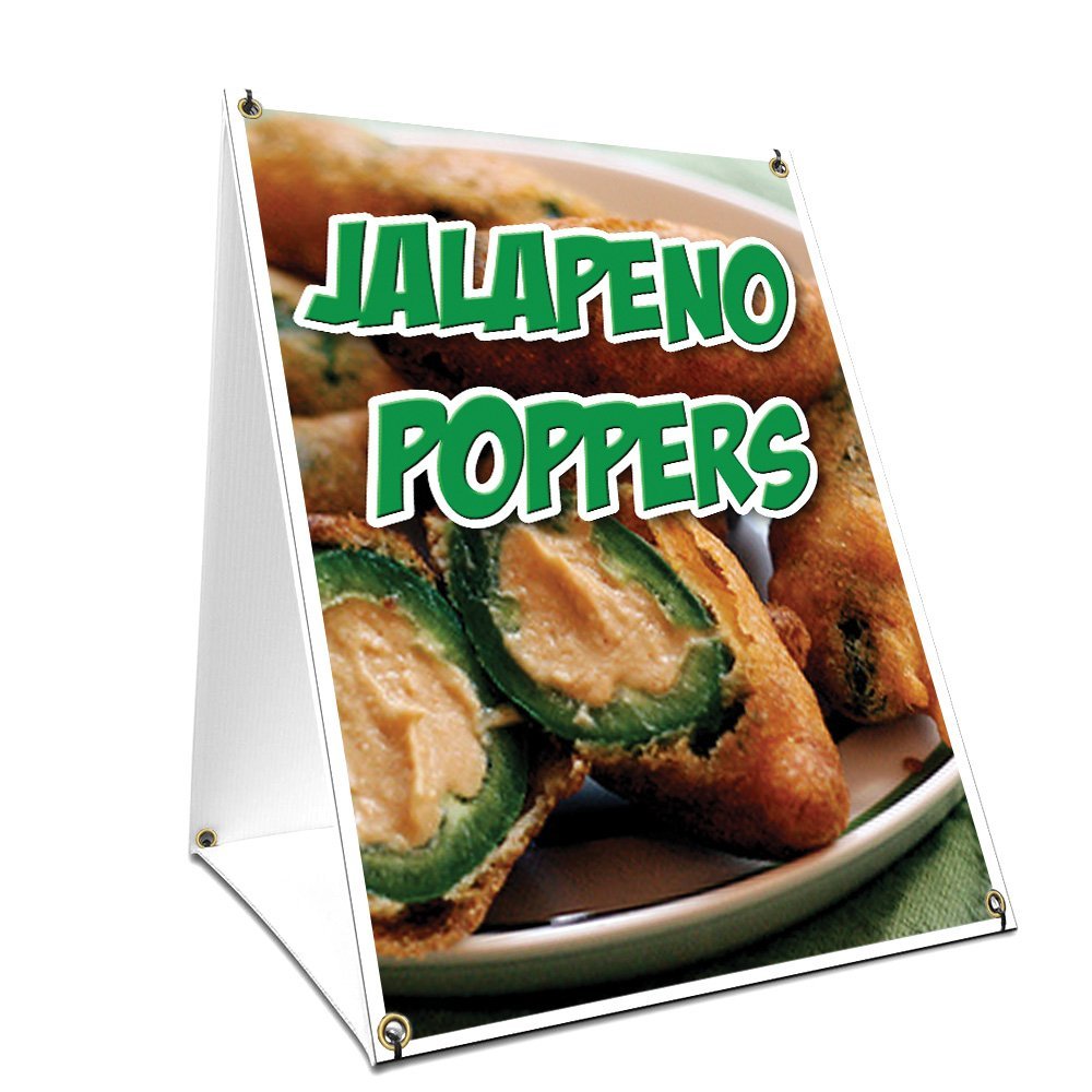A-Frame Sidewalk Jalapeno Poppers Sign with Graphics On Each Side | 18" X 24" Print Size