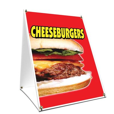 A-Frame Sidewalk Cheeseburgers Sign with Graphics On Each Side | 24" X 36" Print Size