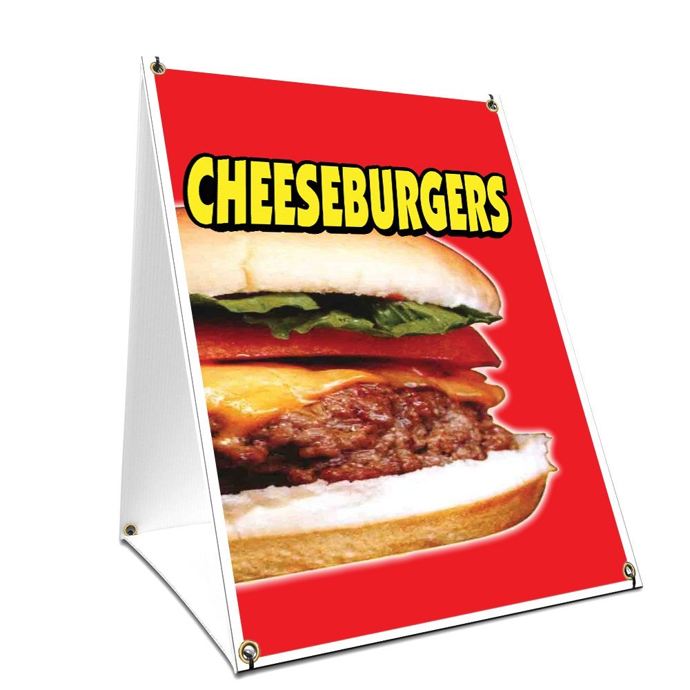 A-Frame Sidewalk Cheeseburgers Sign with Graphics On Each Side | 24" X 36" Print Size