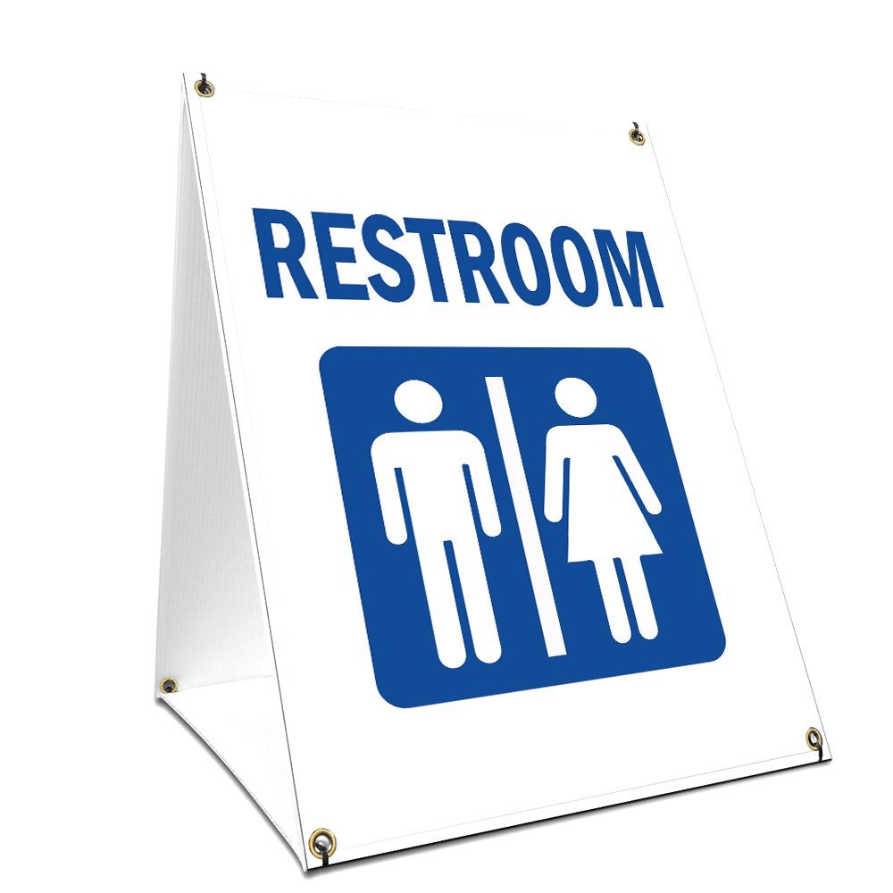 A-Frame Sidewalk Restroom Sign with Graphics On Each Side | 18" X 24" Print Size