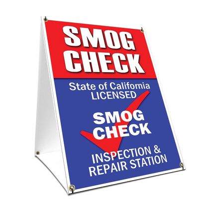 A-Frame Sidewalk Smog Check Sign with Graphics On Each Side | 24" X 36" Print Size