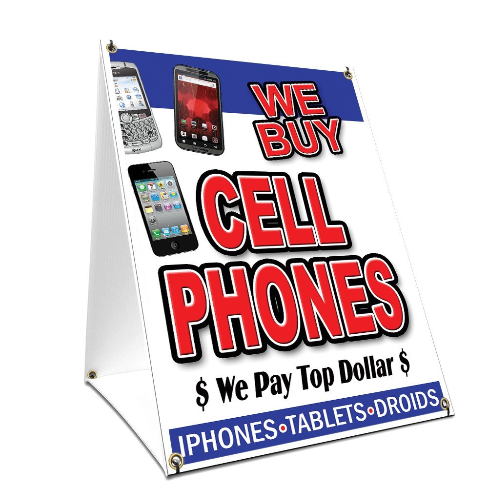 A-Frame Sidewalk We Buy Cell Phones Sign with Graphics On Each Side | 18" X 24" Print Size
