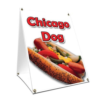 A-Frame Sidewalk Chicago Dog Sign with Graphics On Each Side | 18" X 24" Print Size