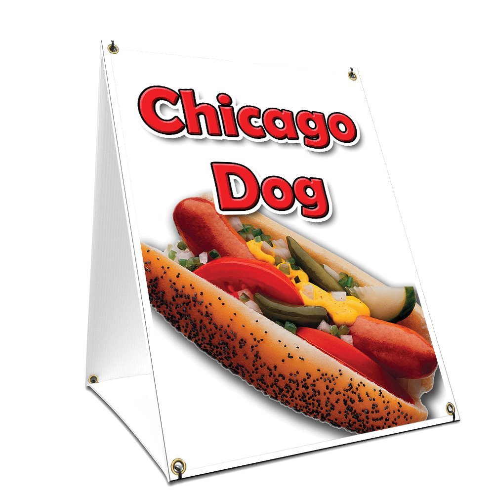 A-Frame Sidewalk Chicago Dog Sign with Graphics On Each Side | 18" X 24" Print Size