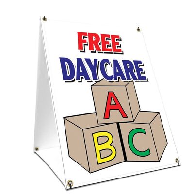 A-Frame Sidewalk Free Daycare Sign with Graphics On Each Side | 18" X 24" Print Size