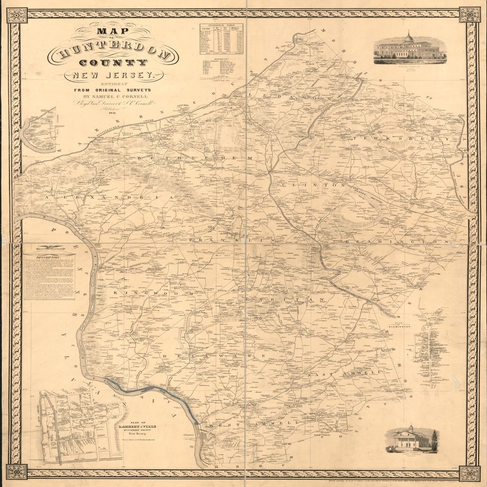 18" x 24" 1851 Map of Hunterdon County New Jersey
