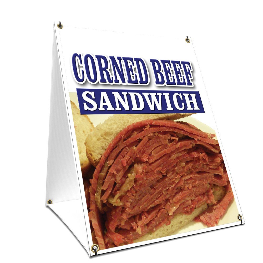 A-Frame Sidewalk Corned Beef Sandwich Sign with Graphics On Each Side | 18" X 24" Print Size