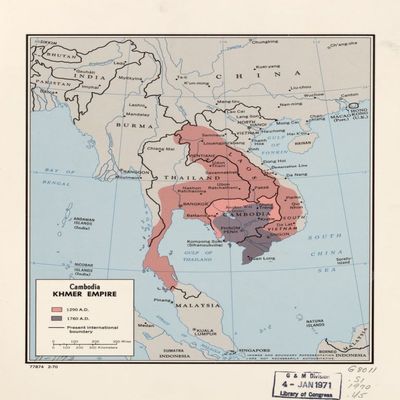 18" x 24" 1970 Map of Cambodia Khmer Empire