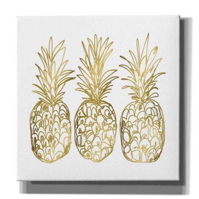 Epic Graffiti 'Three Golden Pineapples' by Linda Woods, Canvas Wall Art, 16"x18"