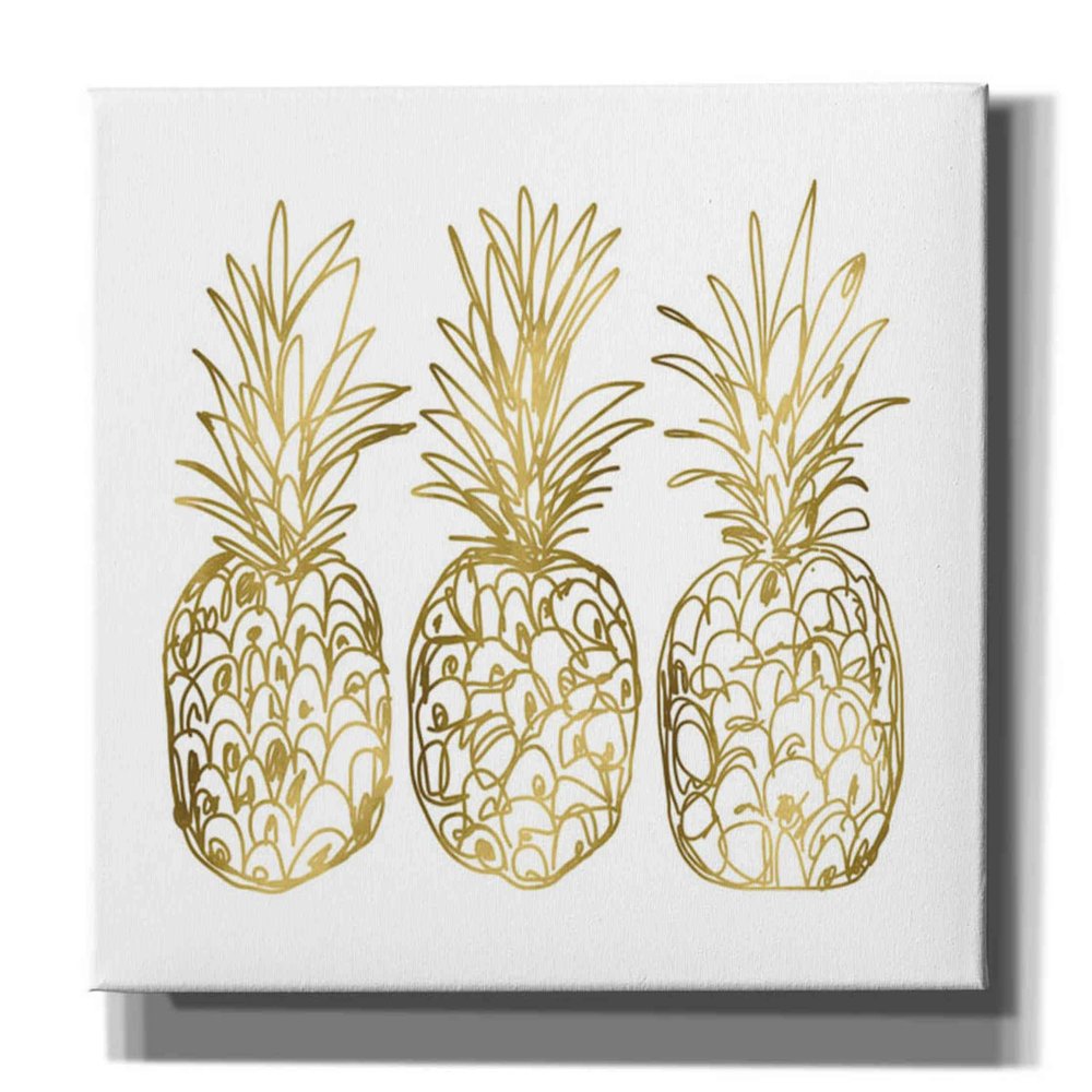 Epic Graffiti 'Three Golden Pineapples' by Linda Woods, Canvas Wall Art, 16"x18"