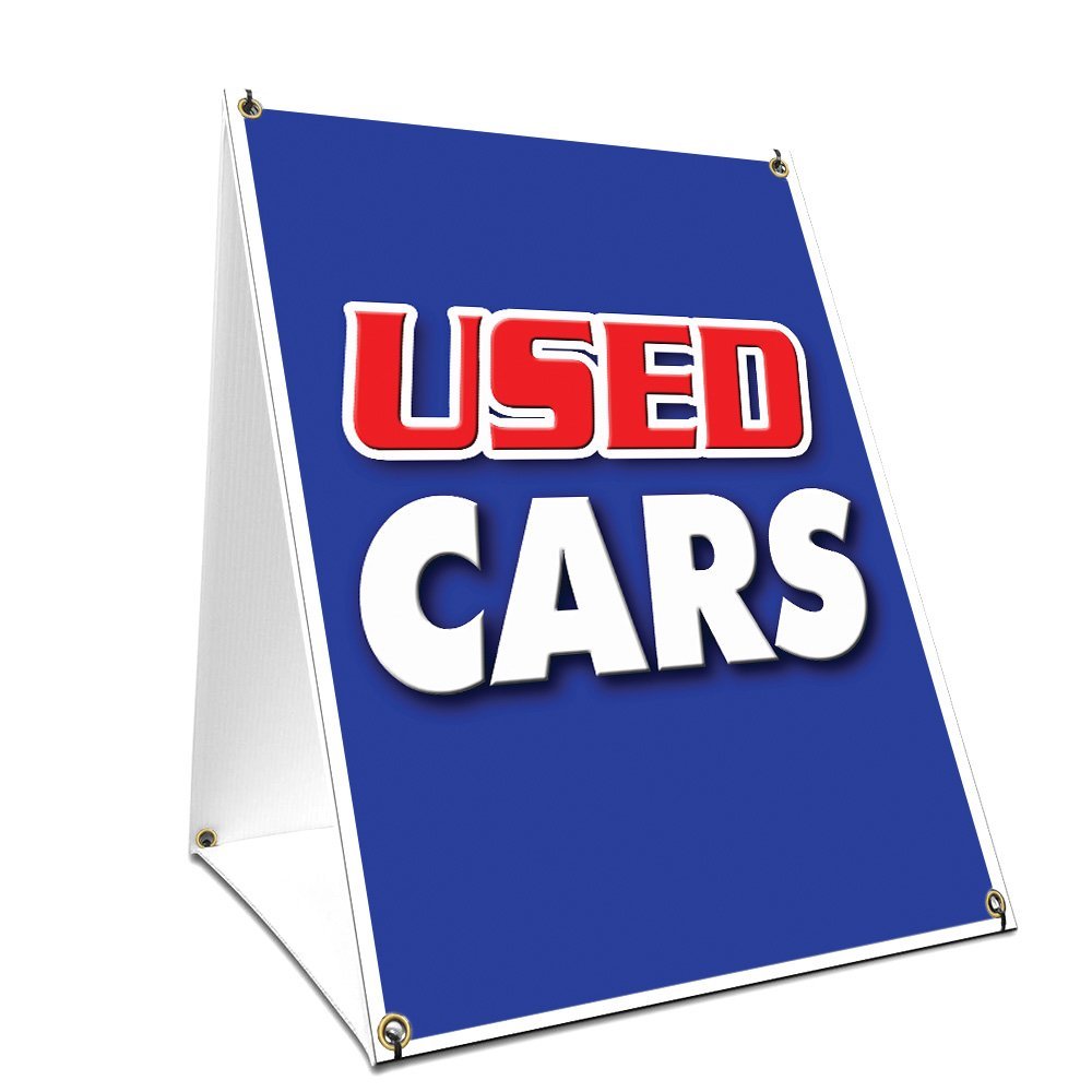 A-Frame Sidewalk Used Cars Sign with Graphics On Each Side | 18" X 24" Print Size