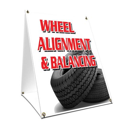 A-Frame Sidewalk Wheel Alignment & Balancing Sign with Graphics On Each Side | 18" X 24" Print Size