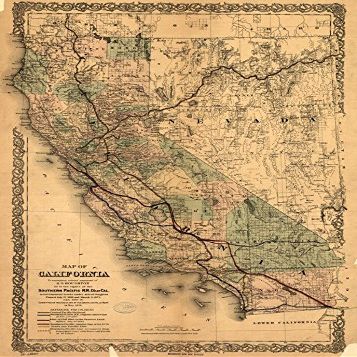 16" x 24" 1876 Map of California Railroad