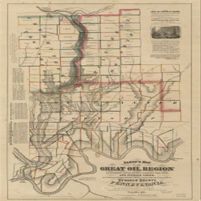 14" x 24" 1864 Map of Great Oil Region of Allegheny River Venango County Pennsylvania