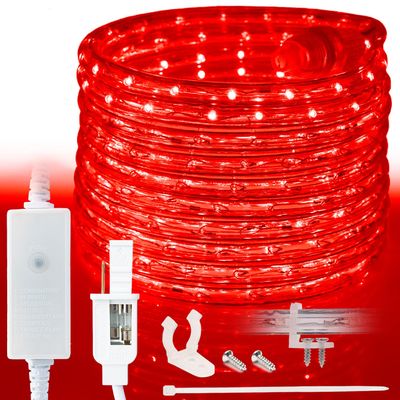 West Ivory 381LEDs, 50ft Red Outside LED Rope Light, 8 Modes, Connectable Outdoor Permanent Waterproof Accent Exterior Lighting, PVC Case, Holiday, Backyard Patio, Home Garden, Decorative
