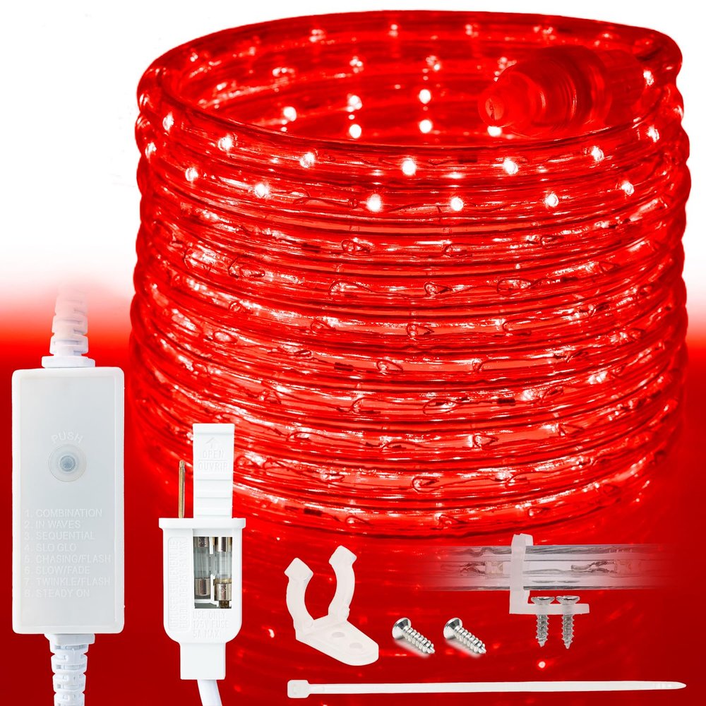 West Ivory 381LEDs, 50ft Red Outside LED Rope Light, 8 Modes, Connectable Outdoor Permanent Waterproof Accent Exterior Lighting, PVC Case, Holiday, Backyard Patio, Home Garden, Decorative