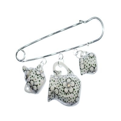 Miniblings Teatime Brooch Pin Badge Teapot Sugar Milk Pot Tea Porcelain Dots