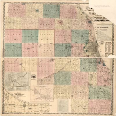 18" x 24" 1870 Map of Cook Du Page Counties & Norther Portion of Lake County Indiana