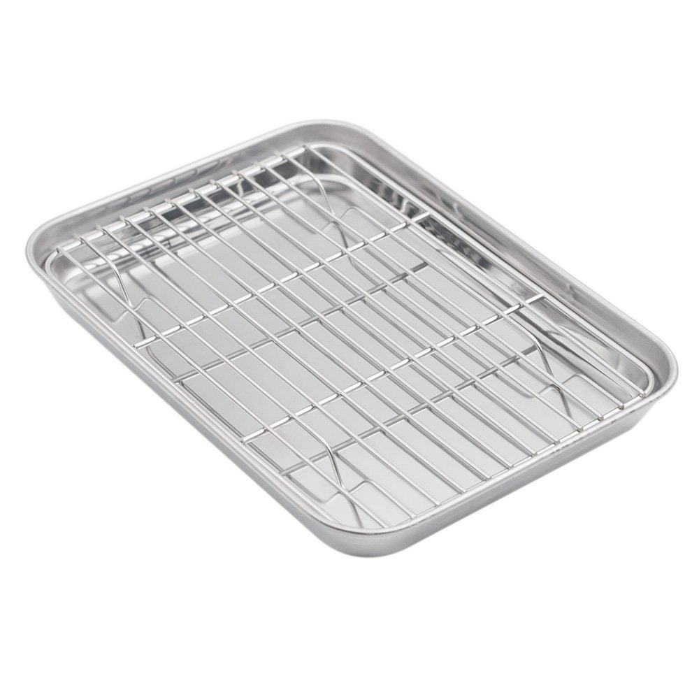 Aspire Baking Sheet with Rack Set, Stainless Steel Cookie Sheet and Cooling Rack-15.8"L x 12"W x 1"H