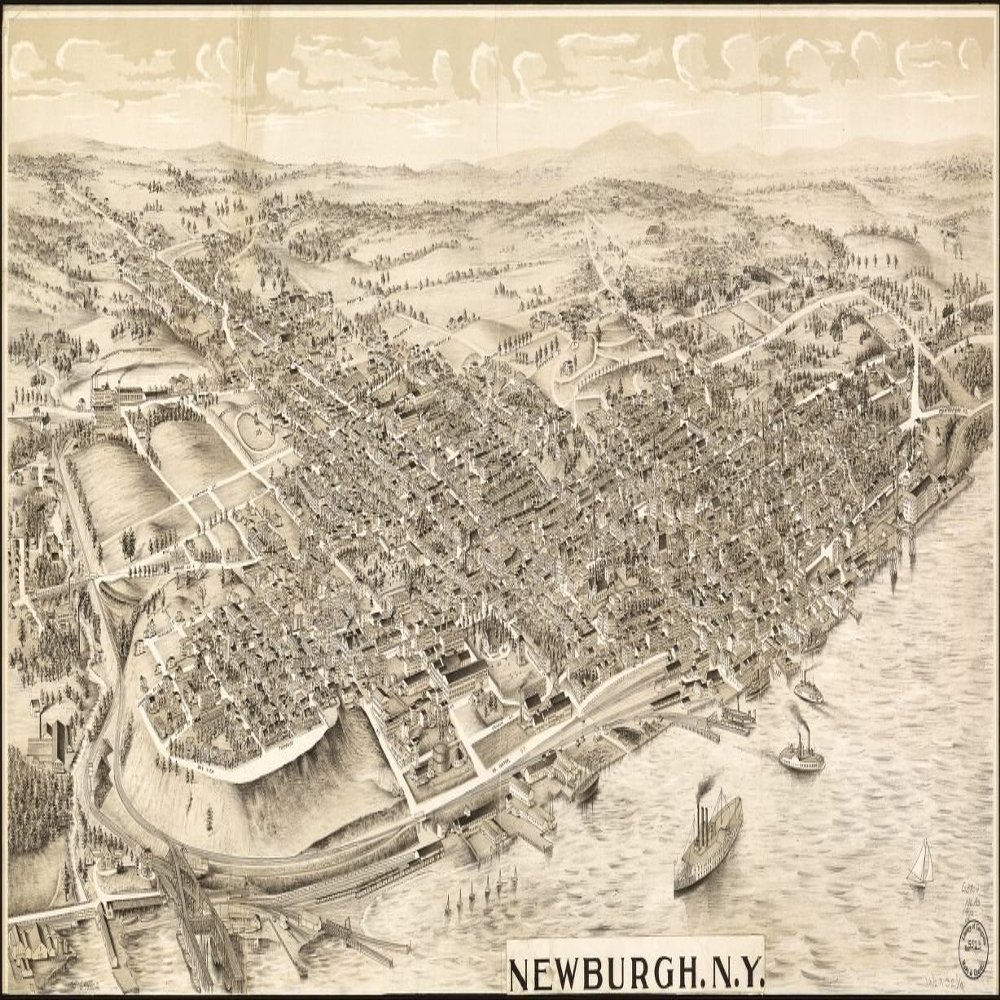 12" x 24" 1900 Map of Newburgh New York United States Aerial View