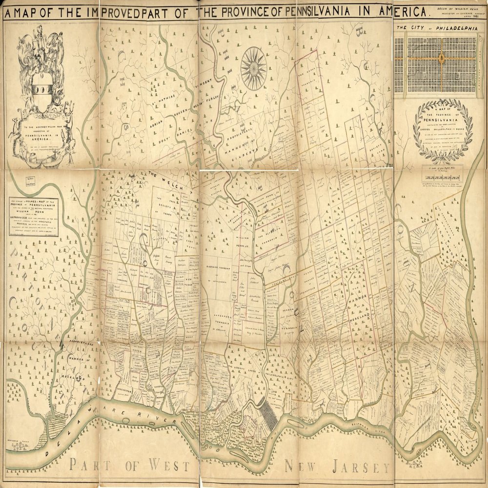 14" x 24" 1846 Map of Pennsylvania Province Names of Original Purchasers