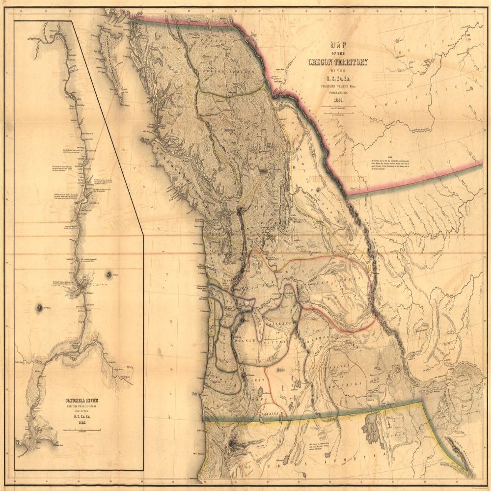 16" x 24" 1844 Map of The Oregon Territory Columbia River Northwest Pacific