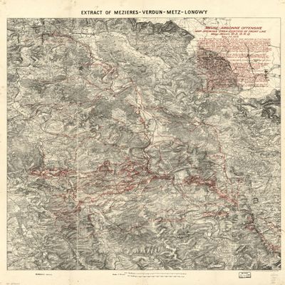 18" x 24" 1919 Map Of Meuse Argonne Offensive Daily Position Of Front Line