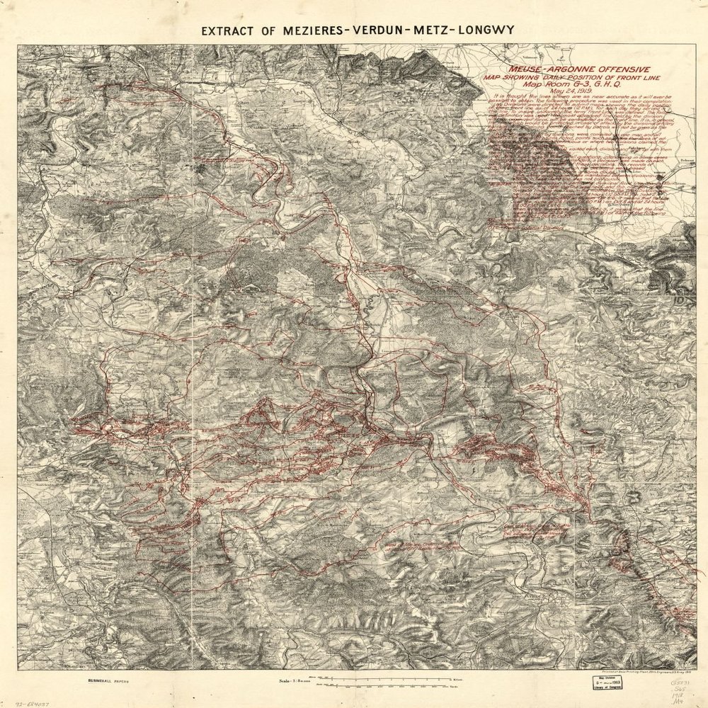 18" x 24" 1919 Map Of Meuse Argonne Offensive Daily Position Of Front Line