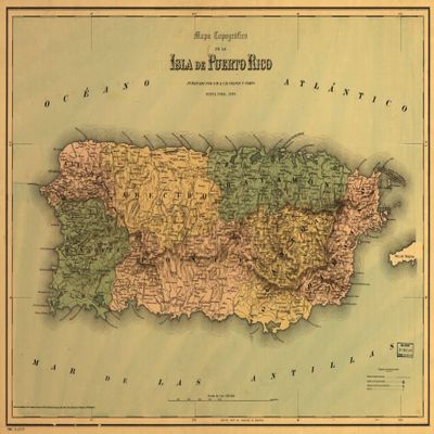 16" x 24" 1886 Topographic Map of The Island of Puerto Rico