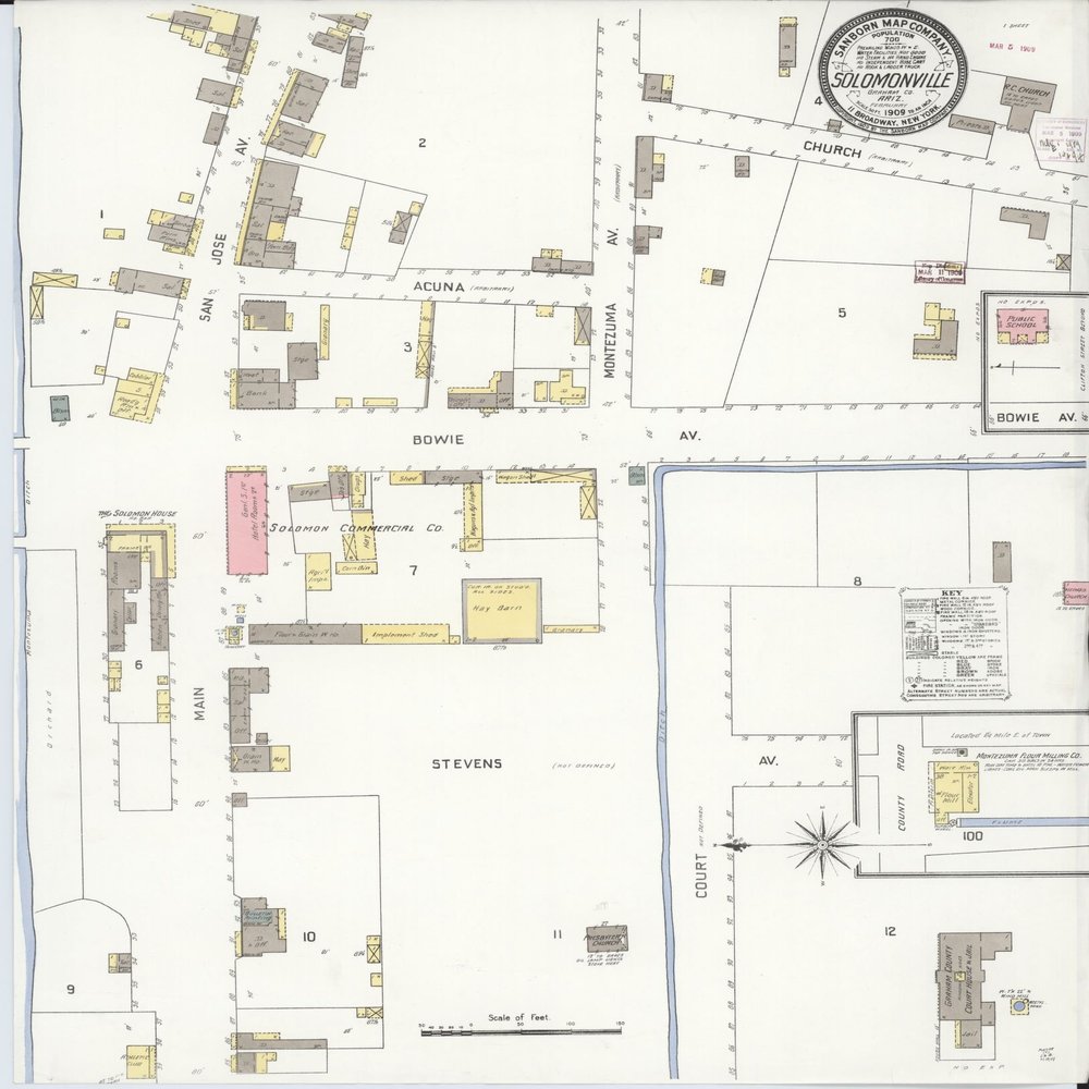18" x 24" 1909 Map of Solomonville Graham County Arizona Sanborn Fire Insurance